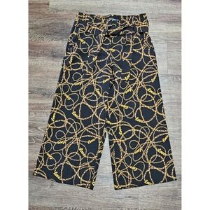 New York & Company Cropped Gold Link Chain Print Culottes Wide-leg Pants Size 8